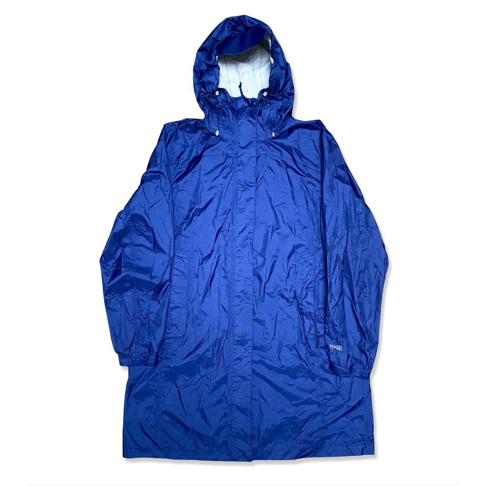 LL Bean TEK Rain Jacket Women's XL Blue Hooded Long Nylon Parka Gorpcore